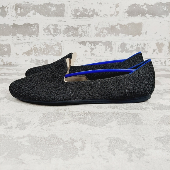 New Rothy's The Flat Black Crochet Knit Round Toe Slip On Loafers X172